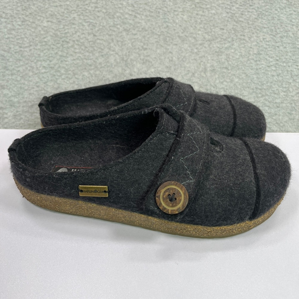 Haflinger Hanna Wool Clogs Womens 8.5-9 US 39 EU Charcoal Felt Button Straps